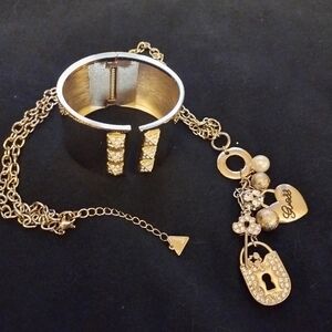 Gold Tone Guess Charm Necklace And Victoria Secret Bracelet